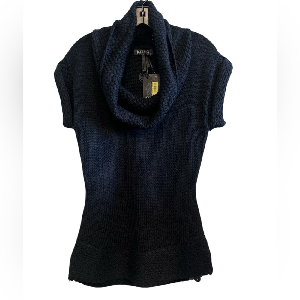 Buffalo David Bitton Black Cozy Chick Cowl Neck Short Sleeve Knit Sweater Medium